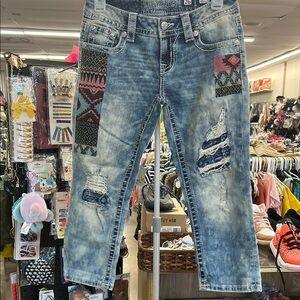 Miss Me Blue Distressed Jeans with Patchwork